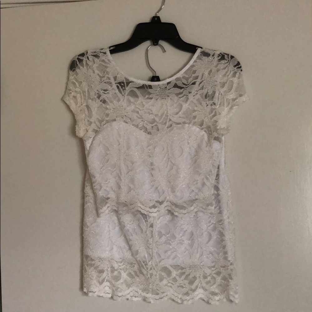 White lace two piece bachelorette outfit